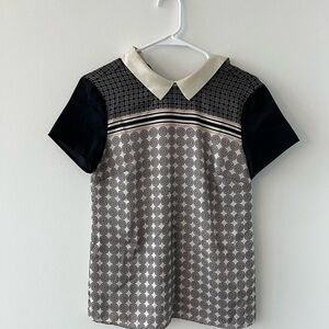 Ann Taylor Black and Cream Blouse with Peter Pan Collar